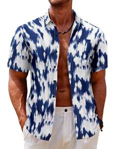 Camisa de Punto con Estampado Hawaiano para Hombre, Azul Marino, Floral, Manga Corta, Secado Rápido, 100% Poliéster, Casual, Verano - Product Image 3