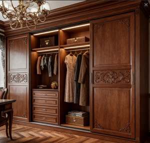 Armario de Madera Maciza de Alta Gama con Espejo y Puertas Corredizas, Armario de Dormitorio de Gran Capacidad Personalizado para Hogar de Lujo - Product Image 3