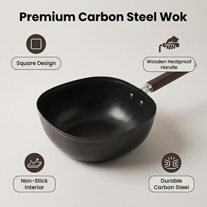 <span class=keywords><strong>Wok</strong></span> Chino Cuadrado de 25 cm, de Acero al Carbono, Forjado a Mano, Antiadherente, para Cocina, Venta al Por Mayor de Fábrica, OEM - Product Image 1