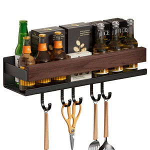 Étagère à épices <span class=keywords><strong>de</strong></span> cuisine en noyer noir <span class=keywords><strong>de</strong></span> style vintage, organisateur <span class=keywords><strong>de</strong></span> condiments sans perçage pour l'huile, le sel, les sauces et le <span class=keywords><strong>vinaigre</strong></span>, rangement suspendu - Product Image 1