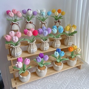 <span class=keywords><strong>Flores</strong></span> de Ganchillo de Algodón Hechas a Mano (Tulipán y Rosa), Plantas Artificiales en Maceta, Decoración Moderna para el Hogar, Duradera y Ecológica - Product Image 4