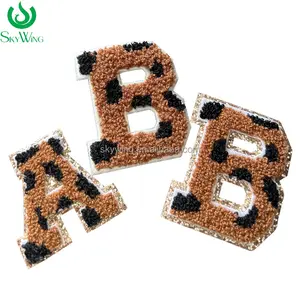 Cow Pattern Sequins Letter Applique Brown White Towel Embroidered Iron On Patches For DIY Clothing Bags Jacket