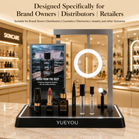 Présentoir cosmétique en acrylique multi-éclairage avec anneau lumineux réglable, panneau d'affichage personnalisé et support écologique
