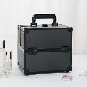 Trousse de Maquillage Professionnelle Multi-Niveaux, Grande Taille, Portable, Organisateur Cosmétique Noir et Argenté en Métal pour Rangement Domestique - Product Image 5