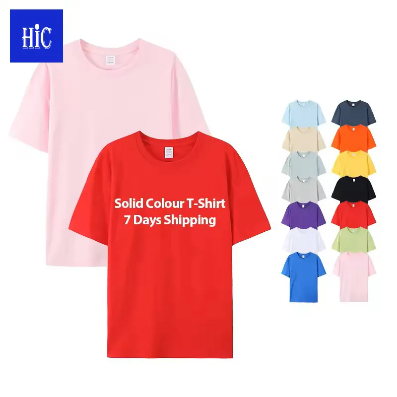 HIC vente en gros, T-shirt 100% coton, col rond, haut imprimé, Logo personnalisé, chemise vierge imprimée, chemise de fête de groupe, chemise promotionnelle