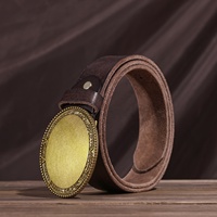 Ceinture en cuir pleine fleur avec boucle ovale embossée, ceinture de haute qualité