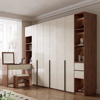 Bureau d'angle intégré avec armoire en bambou, meuble de chambre moderne et simple à assembler, portes battantes en bois massif, durable