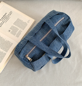 Blue large capacity travel lightweight <b>canvas</b> cylindrical outdoor <b>bag</b> denim fabric women's shoulder <b>bag</b> shopping <b>bag</b> - Product Image 6