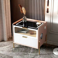 Table de chevet intelligente moderne de luxe en acier inoxydable VL, finition blanc brillant, pour chambre à coucher