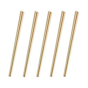 食品级不锈钢304中国5pcs筷子韩国闪亮扁平银金实心筷子套装 - Product Image 1