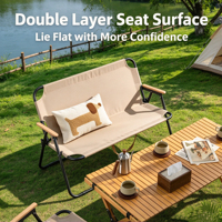 Chaise de camping double pliable avec accoudoirs en bois, structure en acier carbone, chaise d'extérieur pour la plage, la pêche, le pique-nique, le jardin, la terrasse