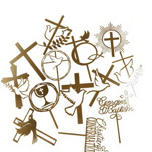 Decoraciones para Pasteles de Bautizo en Acrílico Dorado, Adornos para Cupcakes con Cruz y Paloma, Suministros para Decoración de Pasteles de Primera Comunión - Product Image 3