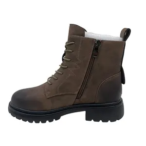 Nouveaux classiques de style en gros talon épais personnalisé vendu bout rond en cuir à lacets cheville femmes bottes martin