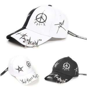 Fashion <b>Baseball</b> <b>Cap</b> With Metal Rings And Stars Print Unisex Streetwear Hat <b>Black</b> White Canvas Polyester Cotton - Product Image 1