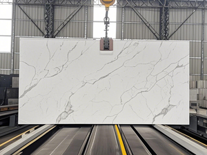 Dalle de pierre de quartz artificielle Calacatta blanche polie 100*150mm, pierre de quartz pour table à manger et plan de travail - Product Image 3