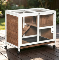 Cage à Cochon d'Inde Moderne de Luxe en Bois pour Intérieur, Cage à Lapin à 2 Étages avec Roues, Conception Écologique, Facile à Nettoyer, Plateau Amovible