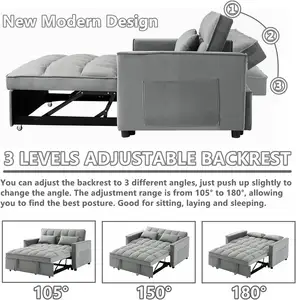 Modern Pull Out Sleeper Sofa Bed 3 IN 1 Convertible Loveseats Couch 2 Seater Sofa Bed With Side Pockets