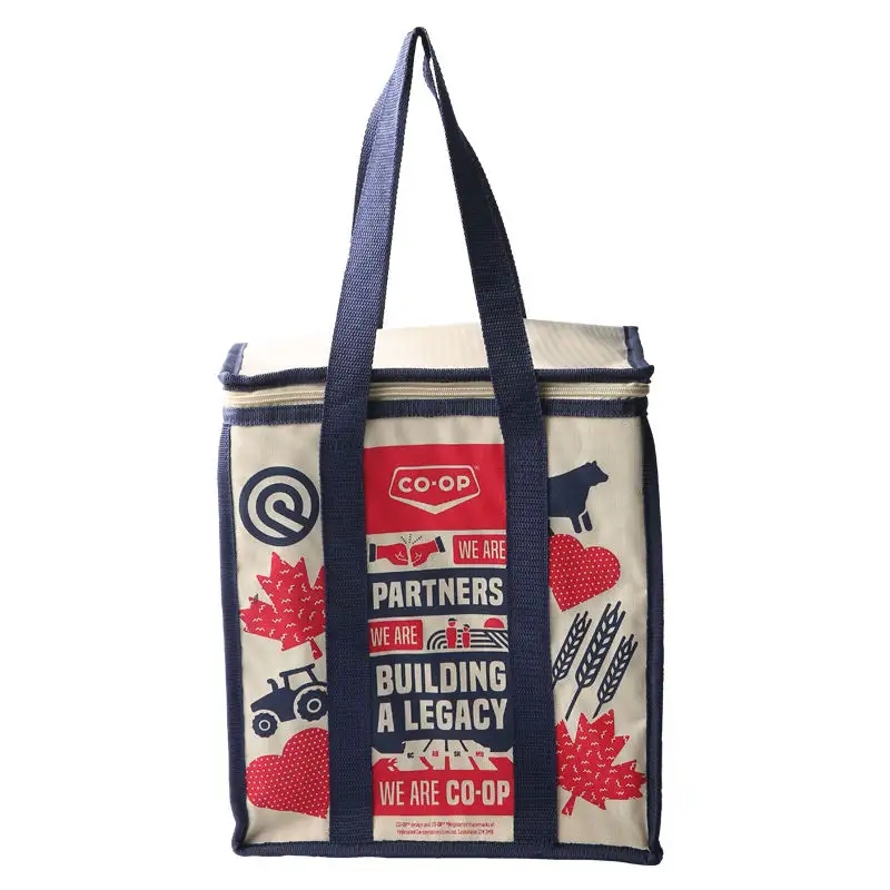 Custom design printed zippered canvas tote cooler bag for picnic