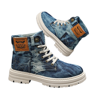 Nouvelles bottes de travail montantes pour hommes, style britannique, printemps 2025, pour bottes Martin, fermeture à lacets, tige en denim, hiver automne