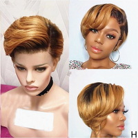Renda Swiss tidak kusut Ombre warna coklat keriting Pixie potongan Bob Virgin penuh kutikula Vietnam rambut lurus renda depan wig