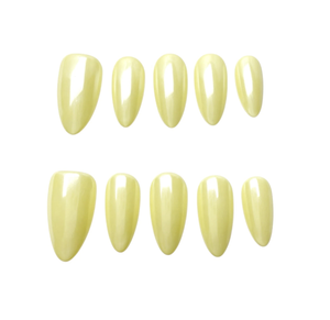 <span class=keywords><strong>Ongles</strong></span> Press-on Faits Main 10 Pièces Personnalisables Moyens Amande Jaune Citron Perle Chrome <span class=keywords><strong>Hailey</strong></span> <span class=keywords><strong>Bieber</strong></span> Effet Glaçé - Product Image 1