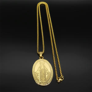 Collar con <span class=keywords><strong>Medalla</strong></span> <span class=keywords><strong>Milagrosa</strong></span> <span class=keywords><strong>de</strong></span> <span class=keywords><strong>Nuestra</strong></span> <span class=keywords><strong>Señora</strong></span> <span class=keywords><strong>de</strong></span> 1830 para Mujeres y Hombres, Acero Inoxidable, Color Dorado, Virgen María, Joyería Masculina con Cadena (NL265) - Product Image 3