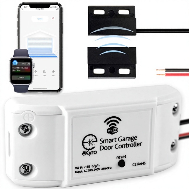EKyro Smart Garage Door Opener Universal WiFi Remote Controller Alexa/Google Home IPhone//Android Compatible Left-Open Alert