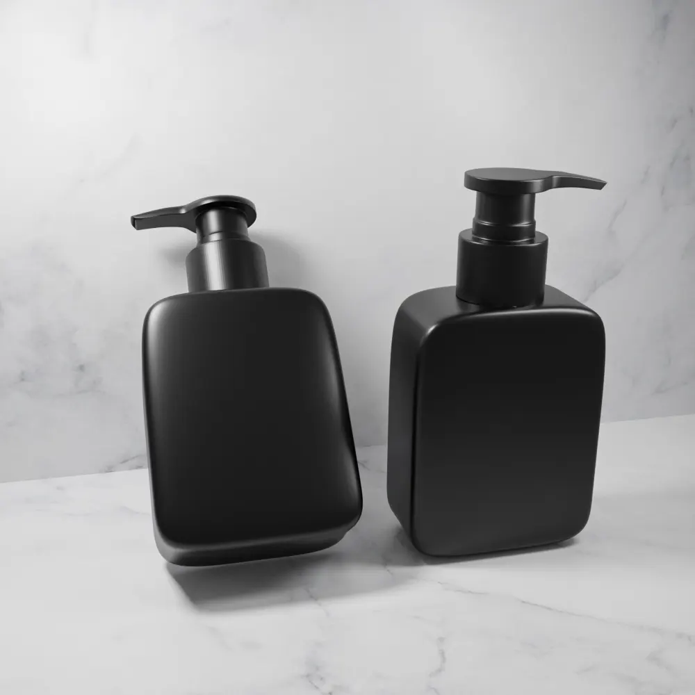 Flache quadratische geformte 150 ml schwarze weiße flüssige PE-seife kunststoff gesichtsreiniger leere shampoo-pumpflaschen 5 oz
