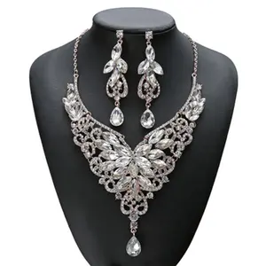 Juego de Joyería de Imitación de Cristal de Lujo al por Mayor, Aretes y Collar de Moda, Juego de Joyería para Novia, Bodas y Mujeres - Product Image 1