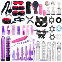 47-teiliges BDSM Bondage-Set SM Fesselset Handschellen Seil Peitsche Vibrator Analplug Penisring Großhandel