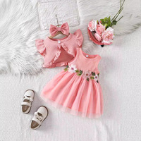 Ensemble de vêtements pour bébé fille, robe en tulle 3 pièces avec boléro à volants et bandeau pour fête d'anniversaire