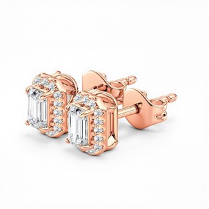 Boucles d'oreilles clous en diamant de laboratoire taille émeraude pour femme, couleur VVS VS EF, or rose 18 carats, bijoux fins classiques de luxe pour usage quotidien - Product Image 4