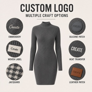 Abito <span class=keywords><strong>in</strong></span> Maglia a Costine per Donna, Personalizzabile OEM ODM, <span class=keywords><strong>Vestito</strong></span> Aderente a Maniche Lunghe con Collo Alto, Produttore di Abiti <span class=keywords><strong>in</strong></span> Maglia - Product Image 3