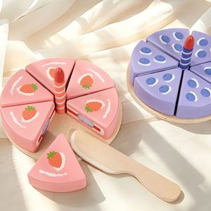 <b>Wooden</b> Slicable Birthday Cake Pretend Play Kit Detachable Fruit <b>Slices</b> Toddler Dessert Cutting Role Play Educational Toy - Product Image 5
