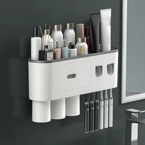 Wall Mounted For Bathroom With 2 Toothpaste Squeezer 2/3/4/5cups Best Quality Toothbrush Holder