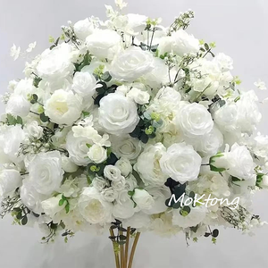 Dekorasi pernikahan sutra buatan, bola bunga putih bagian tengah pernikahan - Product Image 4