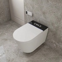 WC intelligent haut de gamme moderne européen avec télécommande, siège chauffant, couleur noir mat et blanc, suspendu au mur, double chasse d'eau, siège chauffant