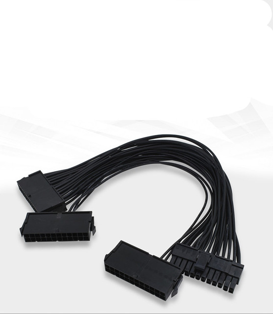 30CM Dual 3 PSU Extension Cable Adapter ATX 24Pin Power Supply Sync Starter ADD3PSU