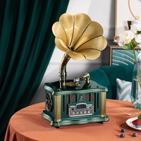 Мини-ретро проигрыватель виниловых пластинок с Bluetooth-колонкой, алюминиевым основанием, портом USB и входом Aux для декора офиса или в подарок