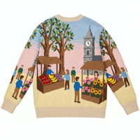 Pull long en tricot jacquard épais en coton pour homme, grande taille, collection automne, motif paysage tendance, vente en gros par petites quantités
