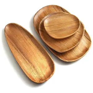 Bandeja de madera para servir, juego de platos de madera para servir alimentos, frutas, verduras, carne, desayuno, almuerzo, cena en la cama decorativa