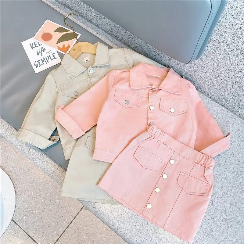 2022 children's clothing spring and autumn new girls denim suit children's jacket baby skirt two-piece suit american clothing