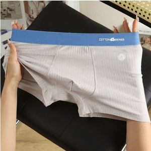Calzoncillos Boxer Antibacterianos de Cintura Media para Hombre, de Algodón Puro, Transpirables, Tejidos, Lisos, Teñidos, para Adultos, con Logotipo en la Cintura - Product Image 3