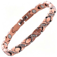 Gelang Magnetik Tembaga Merah Murni 99,9% Wanita, Bertabur Rhinestone, Dapat Disesuaikan, Grosir