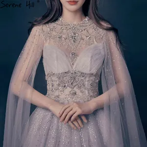 浅灰色飘袖系列晚礼服Serene Hill LA70892 钻石钉珠正式晚宴礼服女士