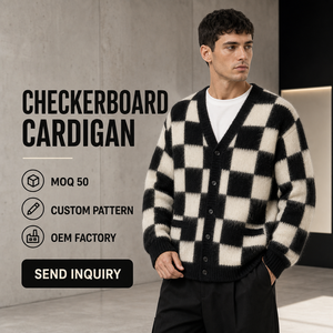 Cardigan en maille effet mohair à carreaux pour homme, <span class=keywords><strong>col</strong></span> en <span class=keywords><strong>V</strong></span> <span class=keywords><strong>oversize</strong></span>, <span class=keywords><strong>pull</strong></span> streetwear brossé et duveteux à motif écossais pour marques de mode - Product Image 1