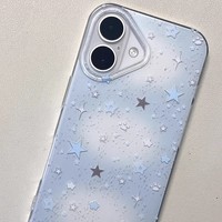 Coque de téléphone artistique bleu et blanc avec halo d'étoile anti-traces de doigts, compatible avec iPhone 17, 16 Pro Max, 15, 14, nouveau modèle 13