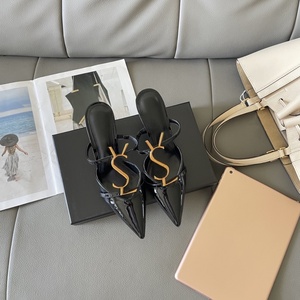 รองเท้าส้นสูงหนังแท้ดีไซน์หรูหราสำหรับผู้หญิง หัวแหลม ส้นสูง รองเท้าแตะสำหรับฤดูร้อน คุณภาพสูง - Product Image 3