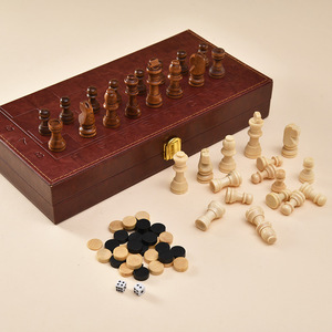3 in 1 Leather Wooden Box <strong>Chess</strong> <strong>Set</strong> <strong>Mini</strong> Pocket Folding <strong>Chess</strong> Figures <strong>Set</strong> for High Quality <strong>Chess</strong> Travel Gift - Product Image 1