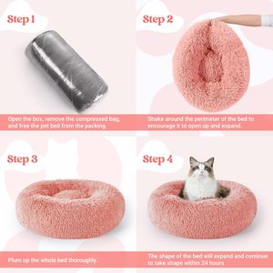 Wholesale Manufacturer Soft Luxury <b>Plush</b> pink Grey White Pet Cushion Round <b>Cat</b> Dog Bed - Product Image 4
